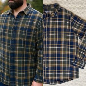 Eddie Bauer Mens Plaid Flannel Button Up Shirt, Size XL, Brown Navy‎